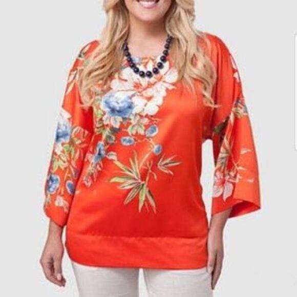 Soft Surroundings Top Blouse Orange Floral Size Medium - Picture 7 of 7